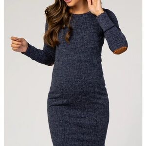 PinkBlush Heather Navy suede elbow patch sleeve maternity Dress